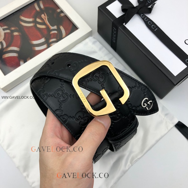 NEW Gucci Men's Leather Belt w Large Polish Gold G Buckle